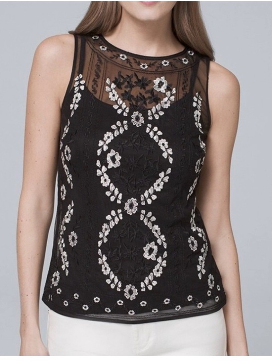 White House Black Market Tops - WHBM Black Embroidered Mesh Tank And Overlay Top Large